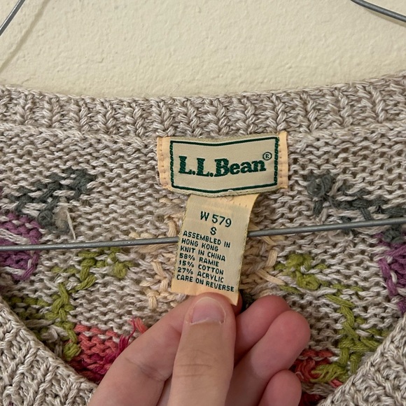 Vintage L.L. Bean Floral Knit Women's Sweater Tan/pink Button Up Cotton Ramie S - Picture 7 of 11